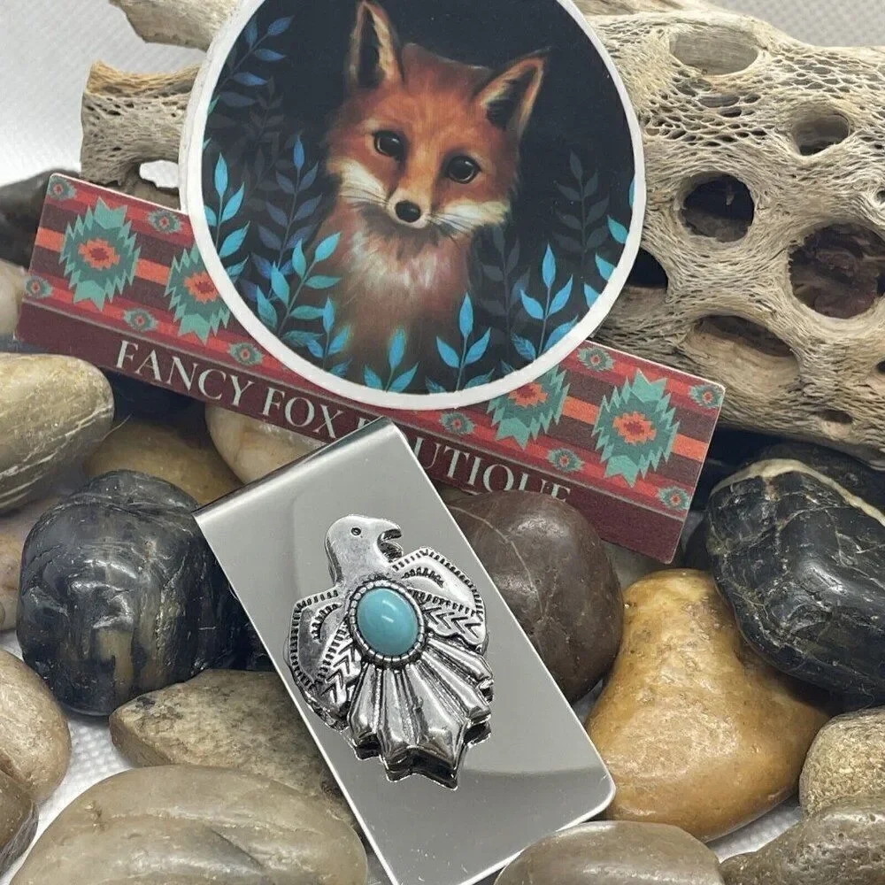 THUNDERBIRD Native American Money Clip Stainless Steel UNIQUE T-Bird Turquoise